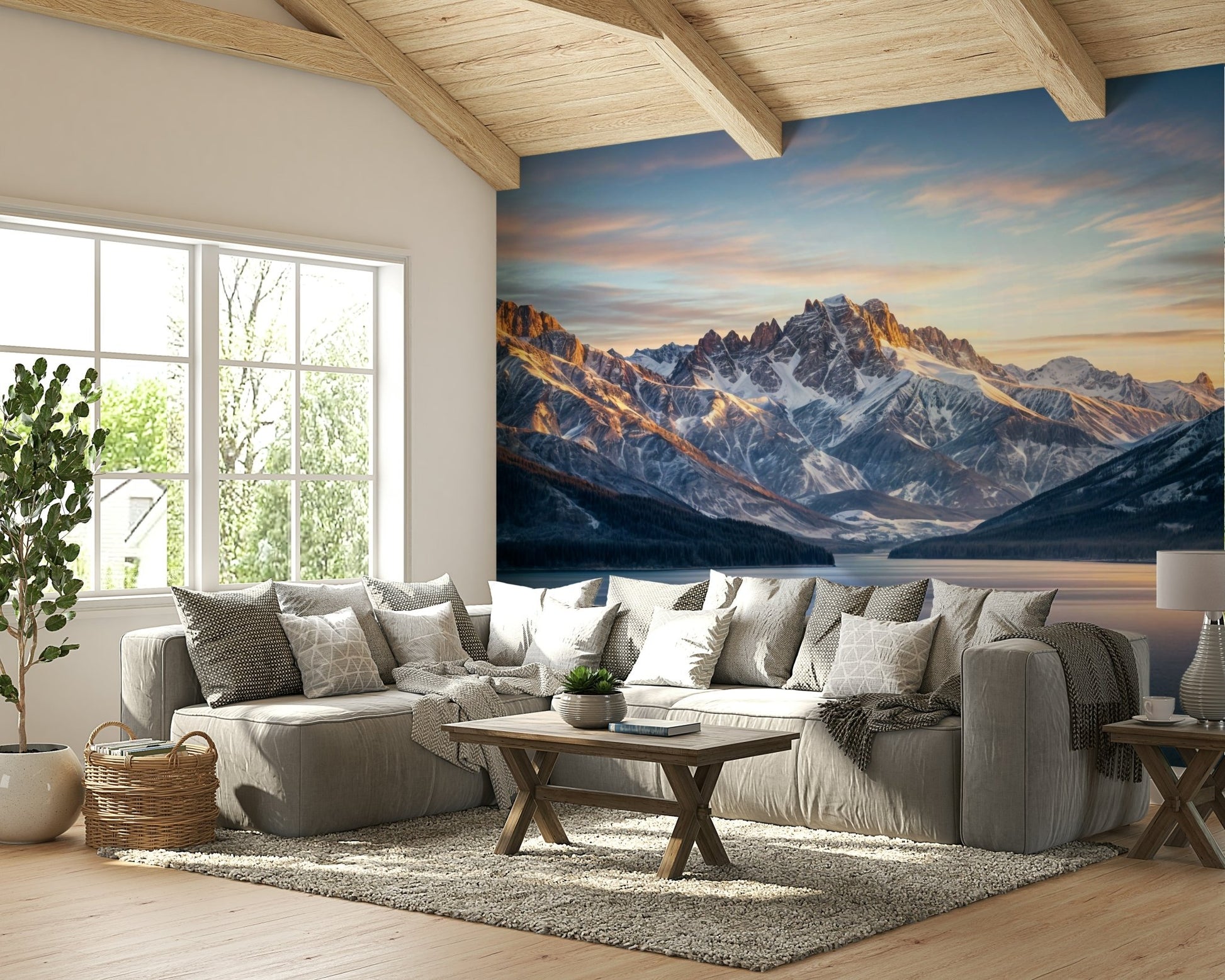A contemplative snowy mountain wallpaper mural for a feature wall.

