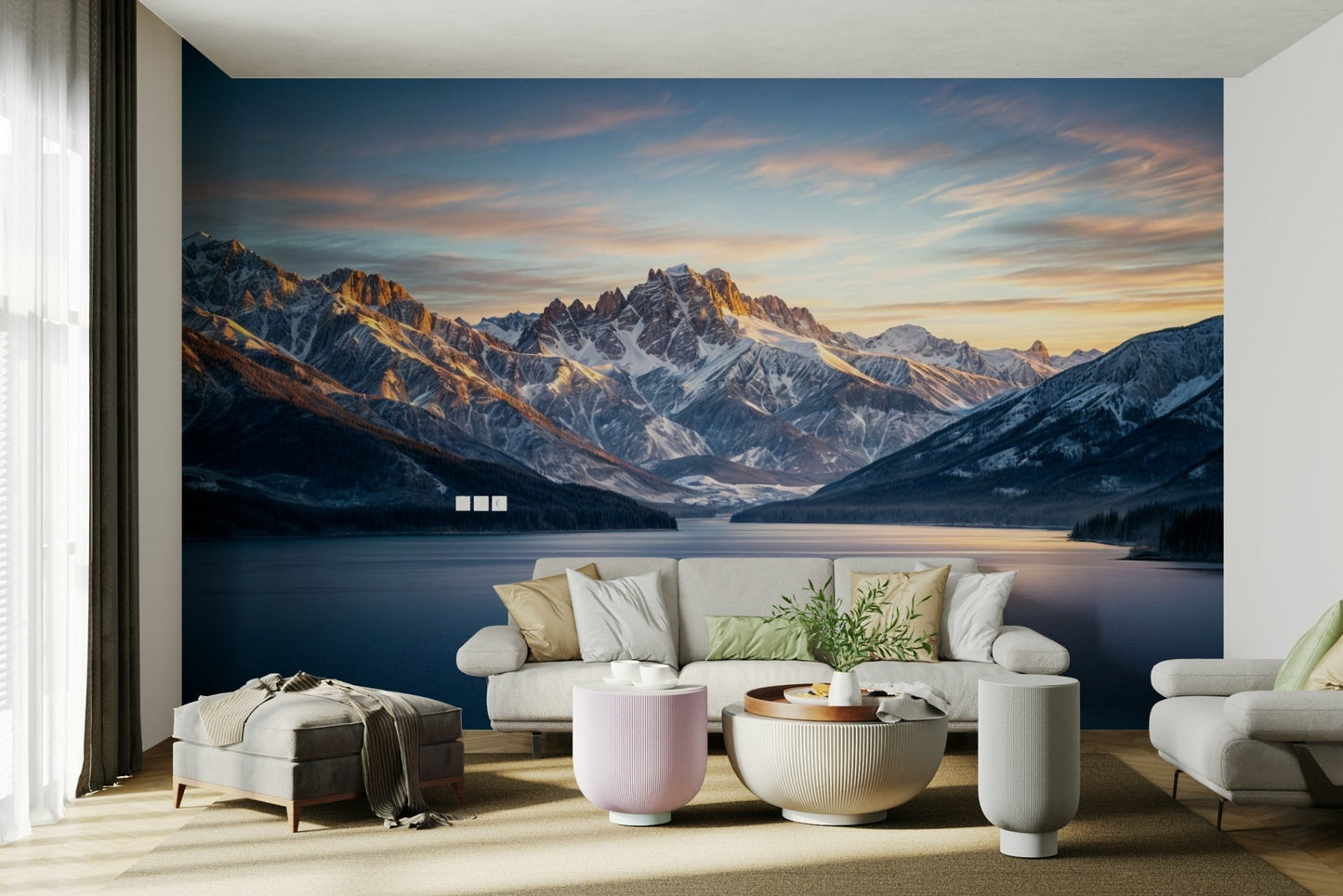 A beautiful modern winter wall mural for a living room.

