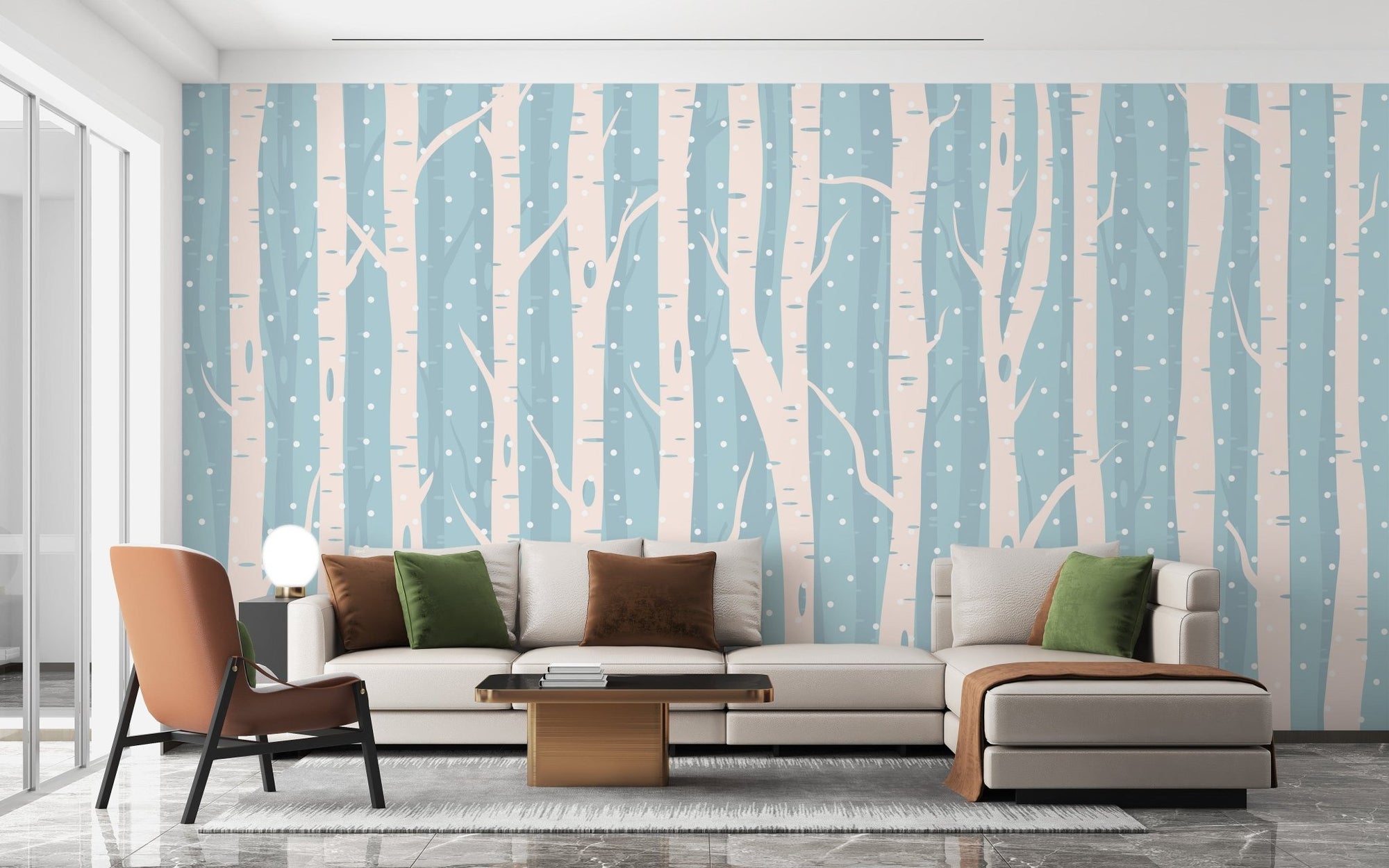 Blue winter forest wallpaper with birch trees A964
