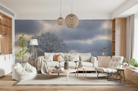 Ethereal Frozen Woodland Solitaire mural with a serene, frosty landscape.
