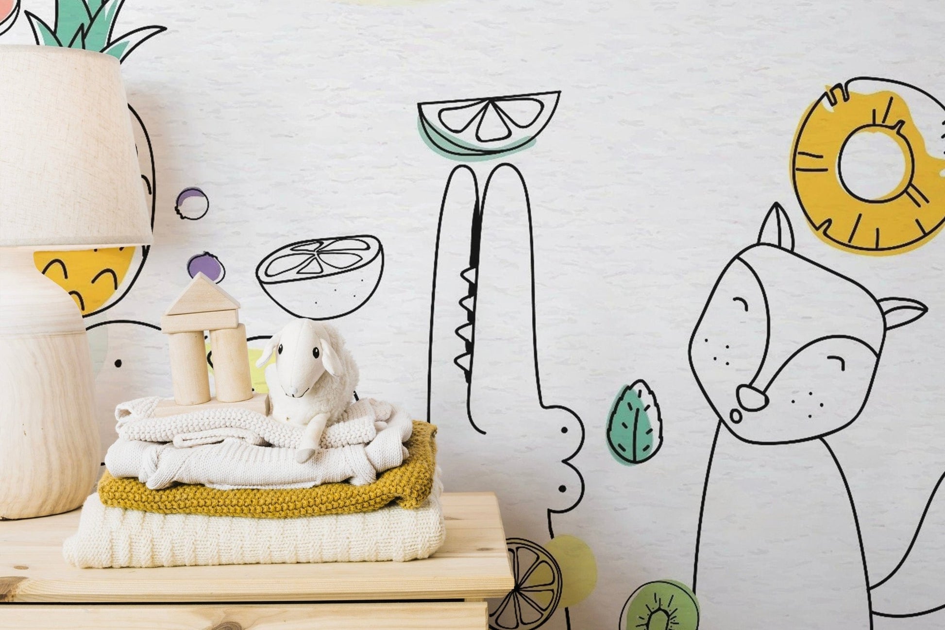 Bright kids' wallpaper with fruity animal friends Kids-15
