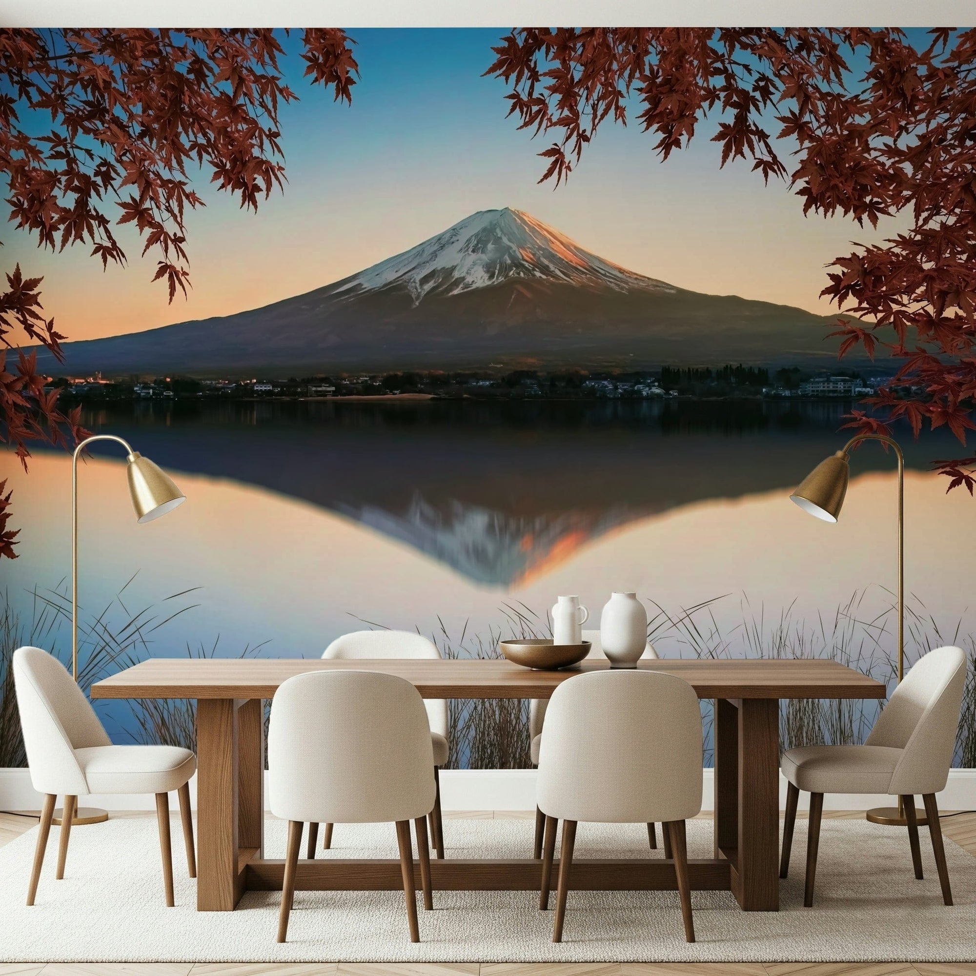 Mount Fuji wall mural with autumn trees at peaceful dawn GD7286
