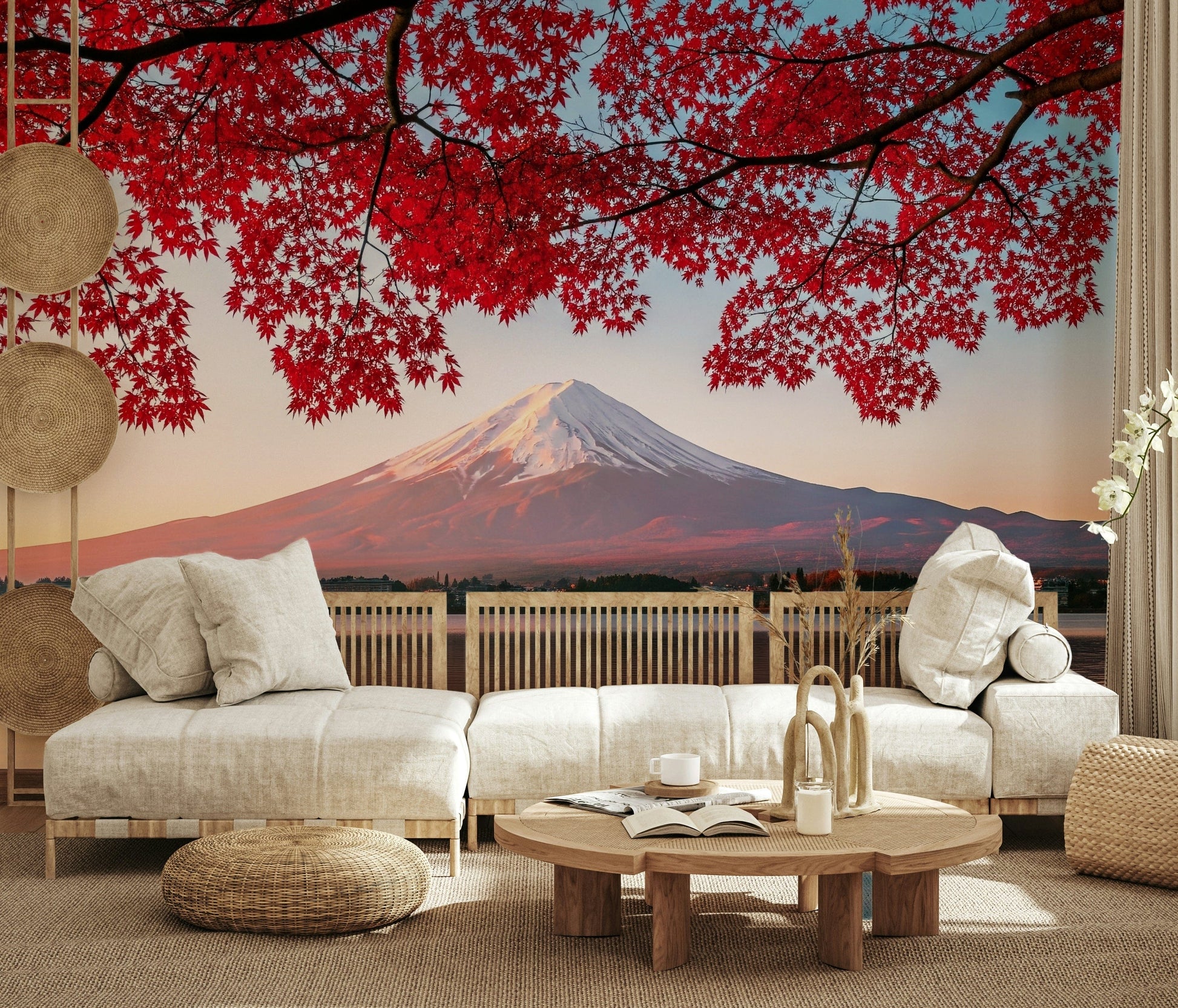 Majestic landscape wallpaper depicting a crisp fall morning at the lake.