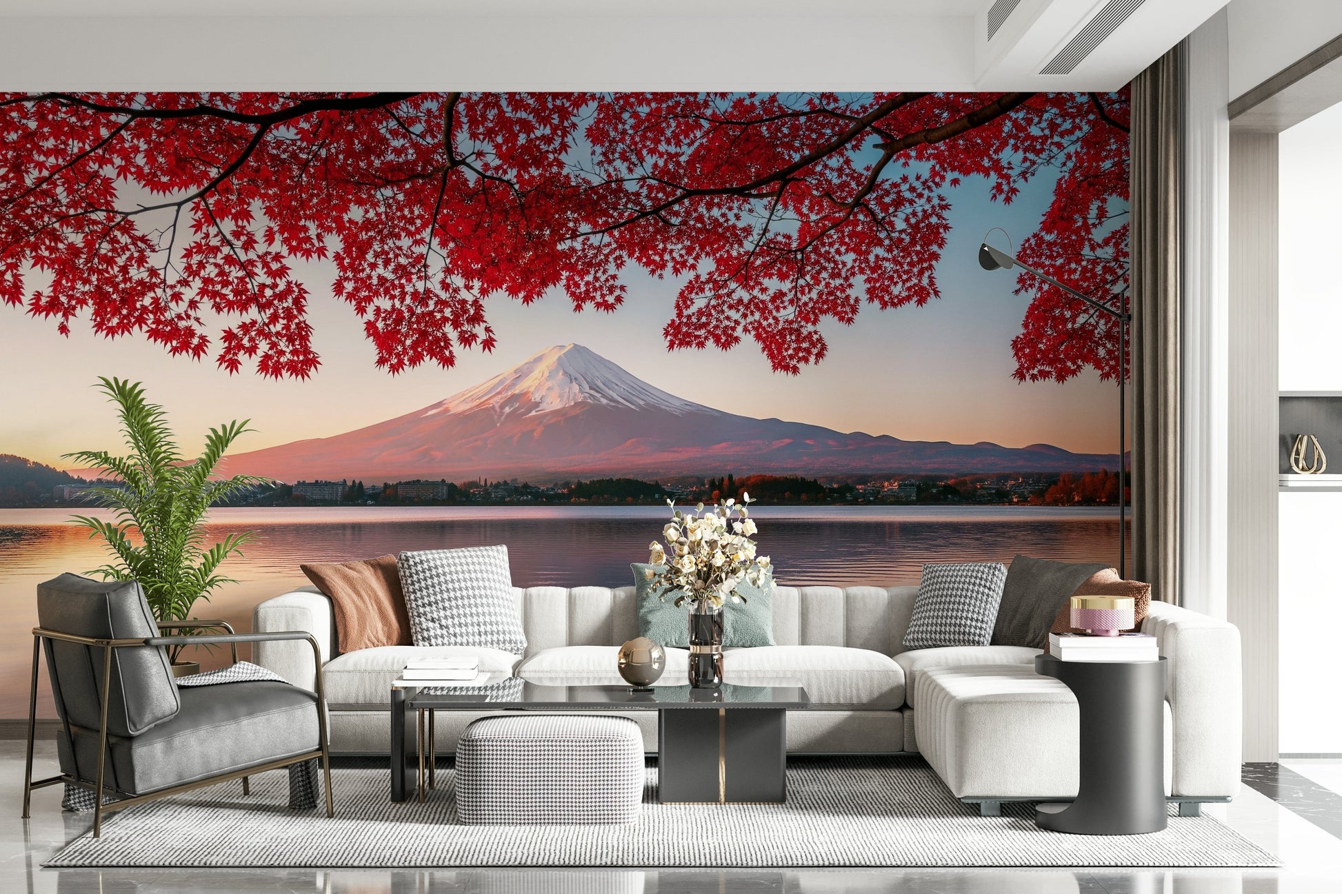 Fuji's autumn glow wallpaper showing a traditional Japanese nature scene.