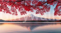 Fuji's autumn glow wallpaper with layered red leaves and distant summit.