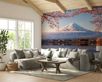 A graceful subtle bloom wall mural in soft, natural tones.

