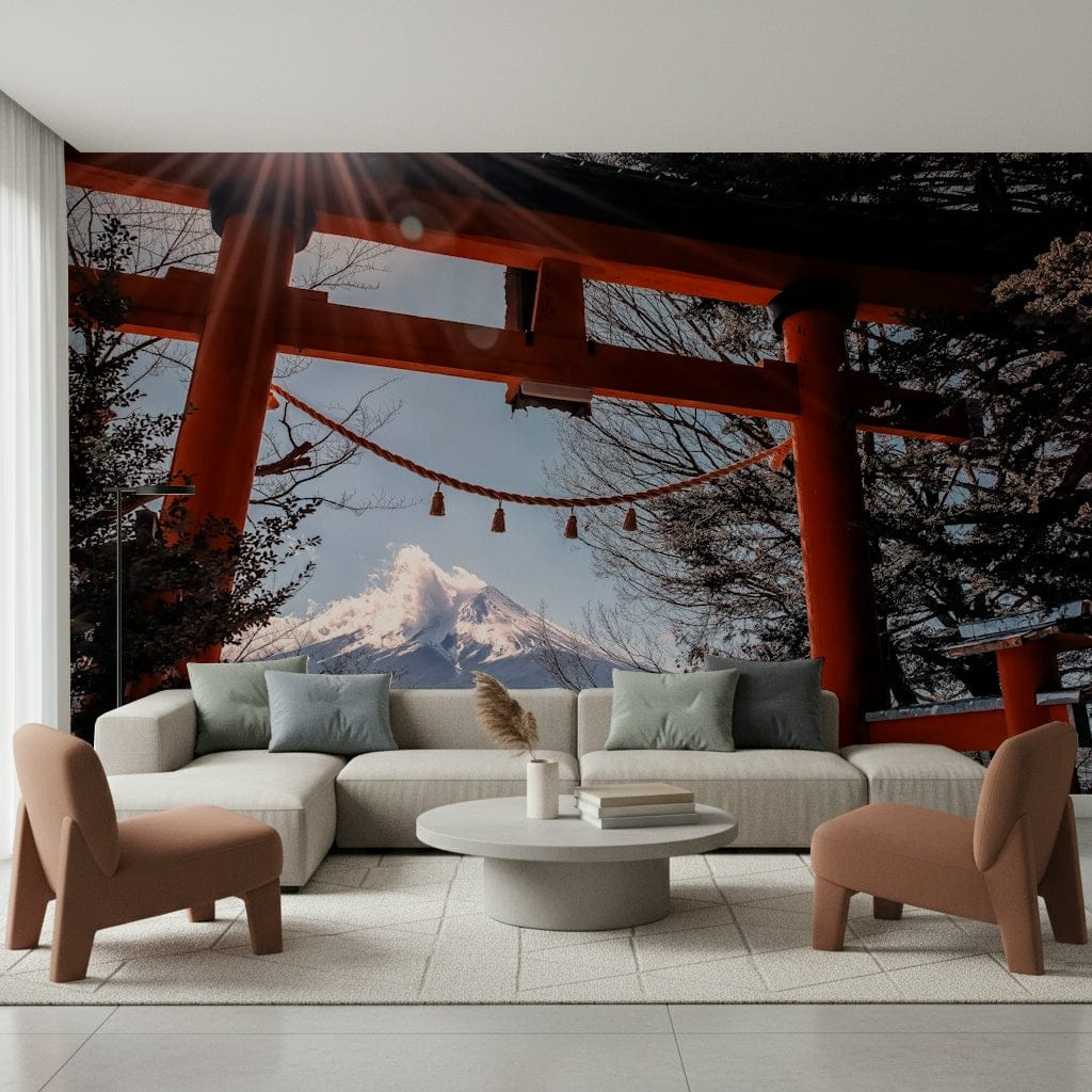 Fuji Gate wall mural with orange torii and Mount Fuji view GD7314
