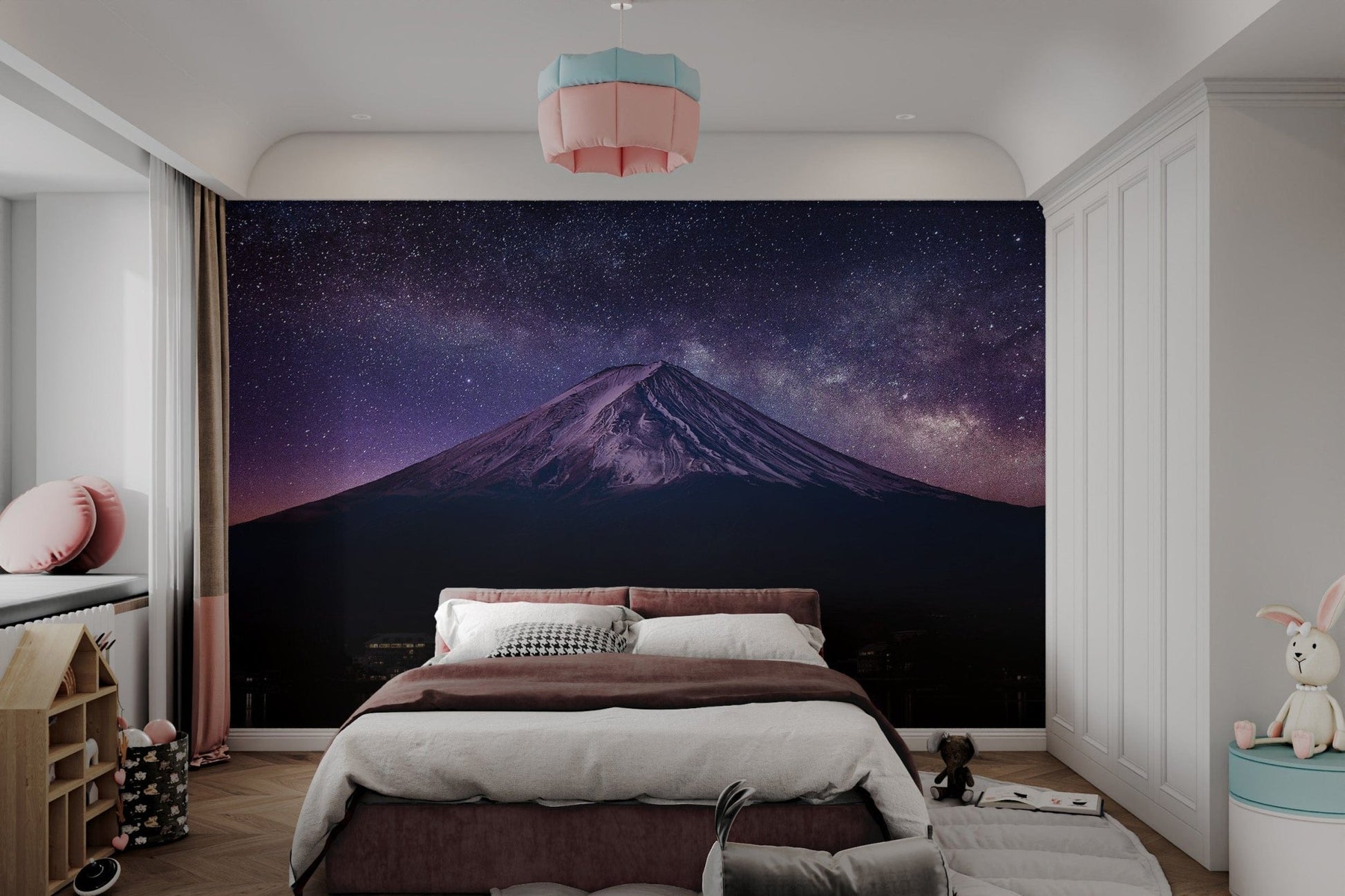 Scenic mountain wallpaper with stars
