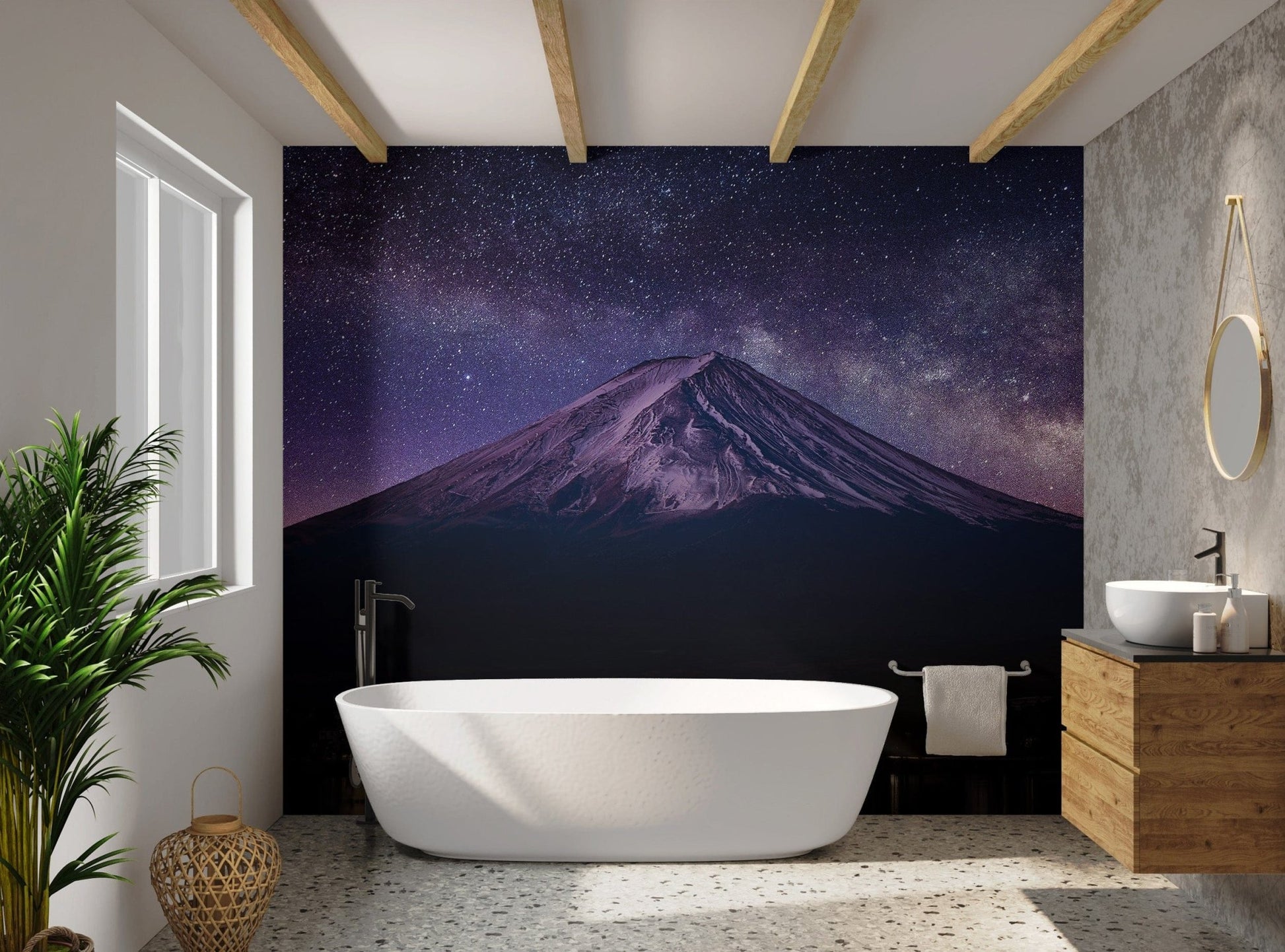 Night sky mountain wallpaper design
