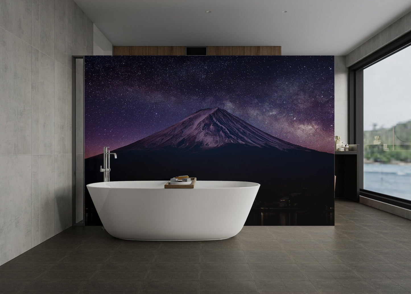 Fuji Mountain under starry night sky
