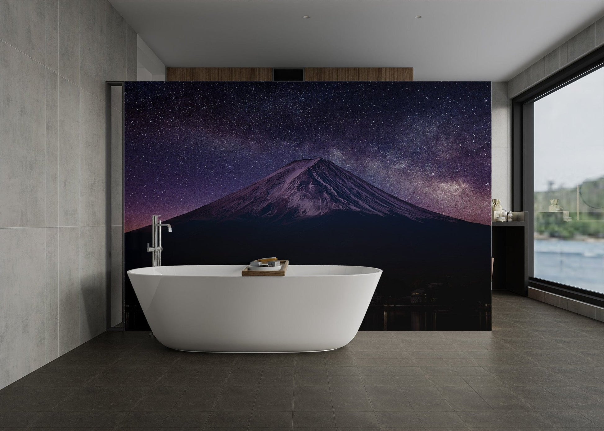 Fuji Mountain under starry night sky
