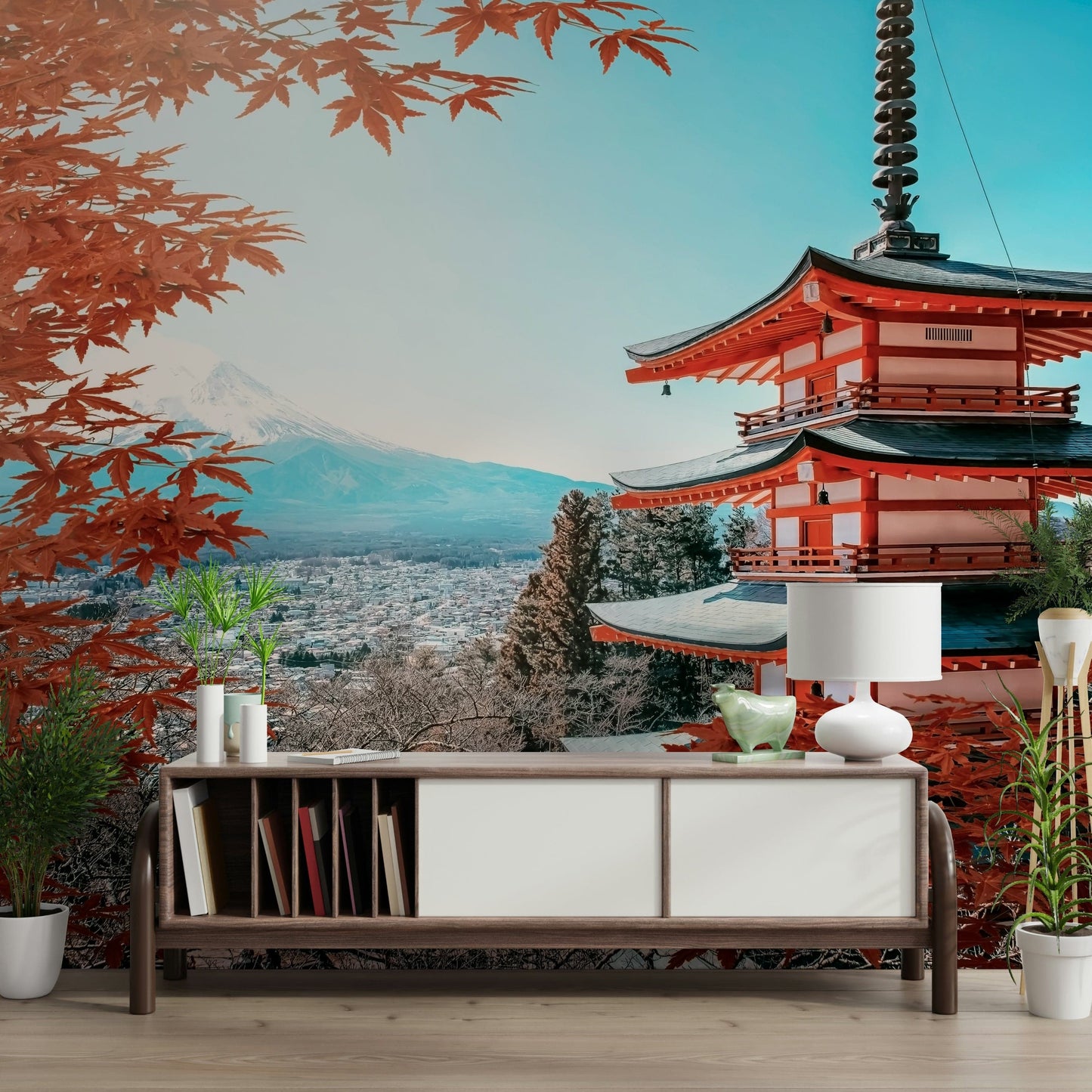 Fuji's Autumn Hues Wall Mural on an office feature wall with natural lighting.