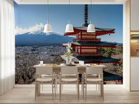 Majestic volcano scenery Fuji Vista peel and stick wallpaper.