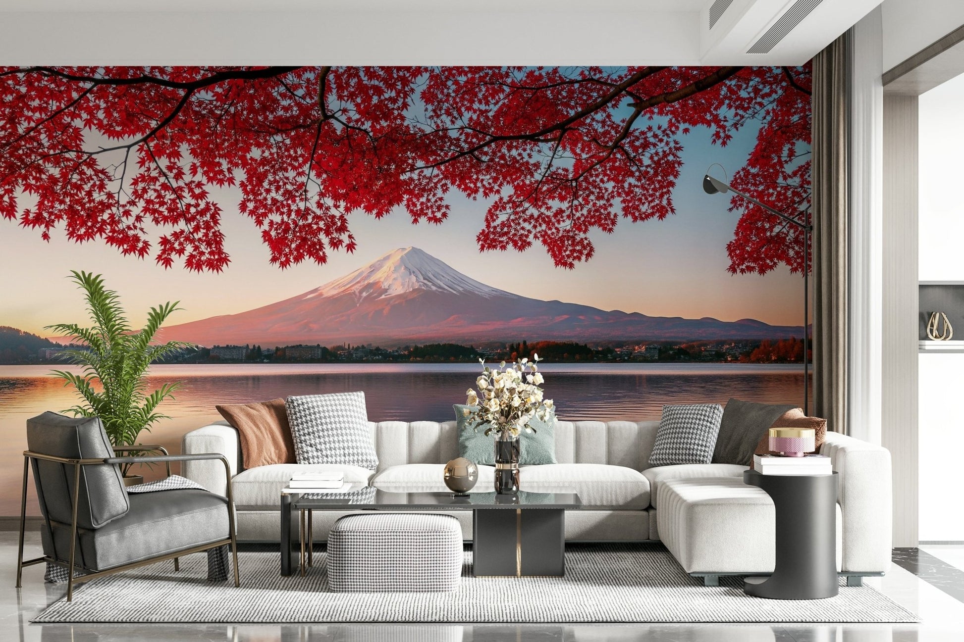 Fuji's autumn glow wallpaper showing a traditional Japanese nature scene.