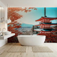 Master bedroom featuring Fuji's Autumn Hues Wall Mural as a peaceful backdrop., GD7368