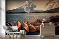 Fuji's Lakeside Calm wall mural for a serene living room.