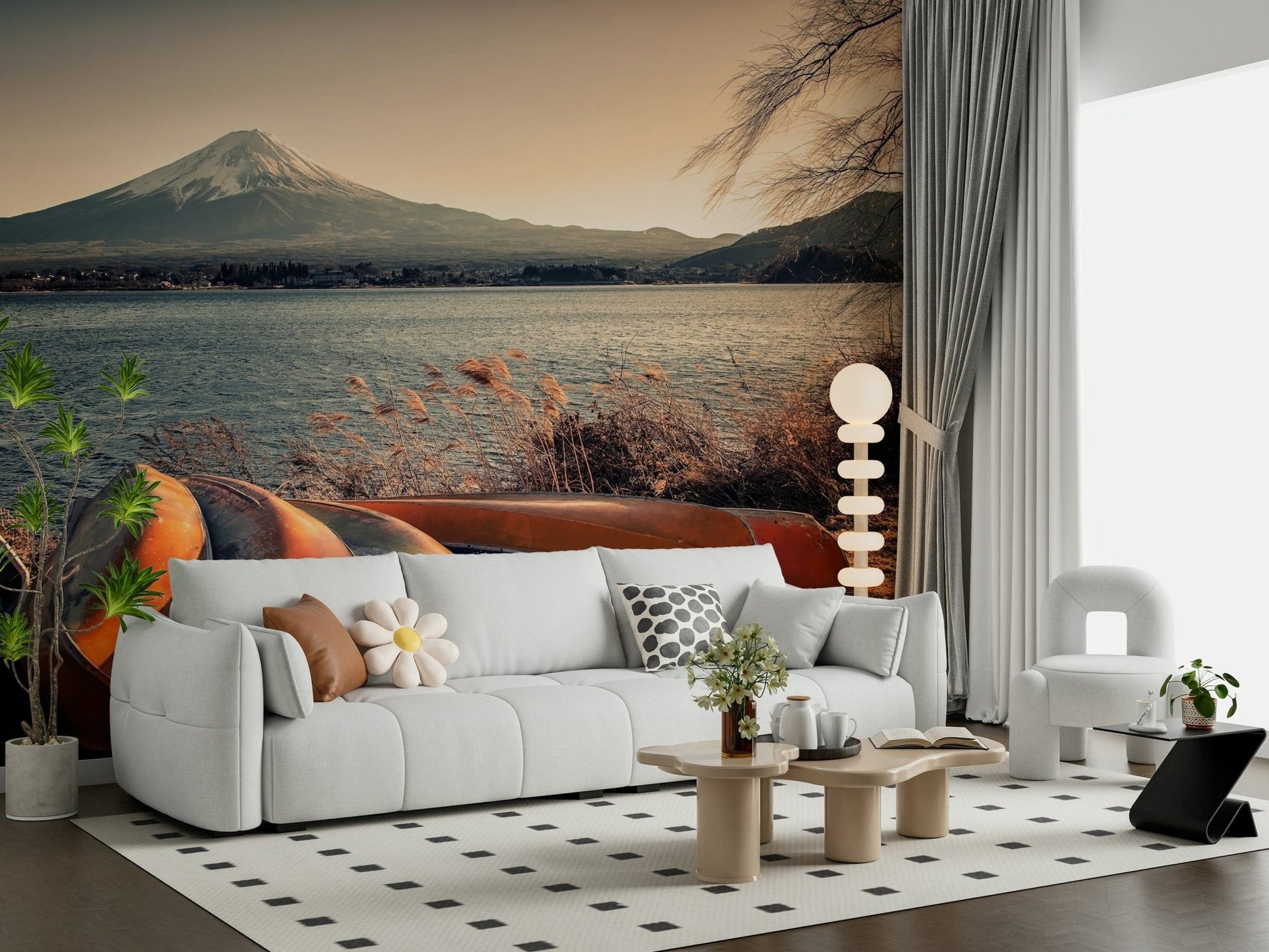 Fuji's Lakeside Calm wallpaper for a relaxing Japanese style lounge.