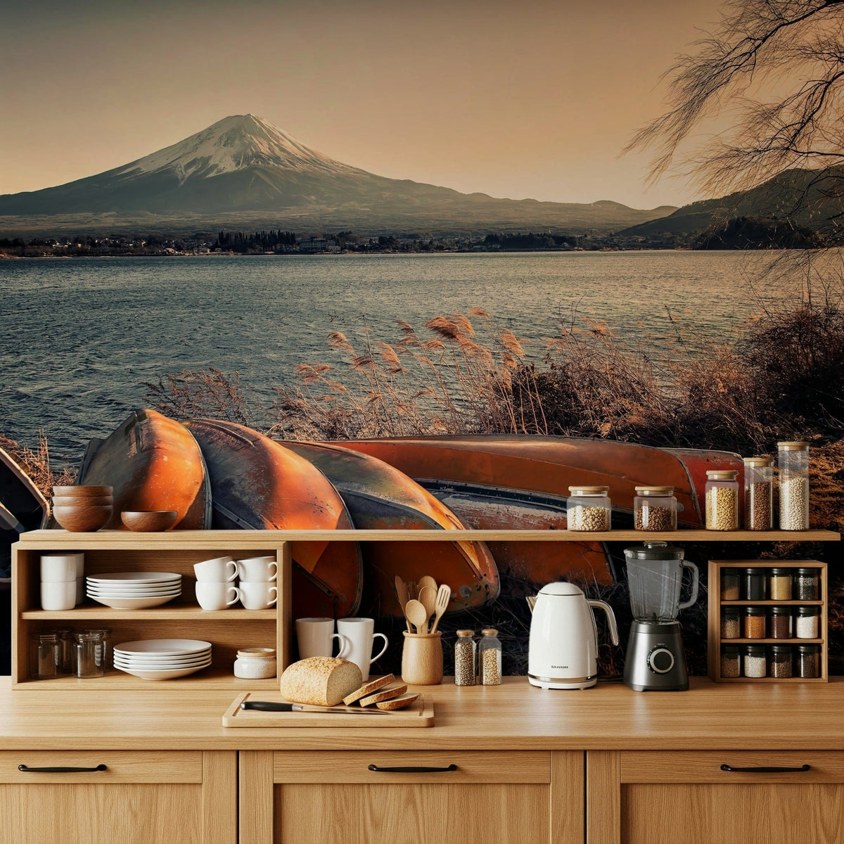 Zen atmosphere Fuji's Lakeside Calm wall mural for meditation rooms., GD7458