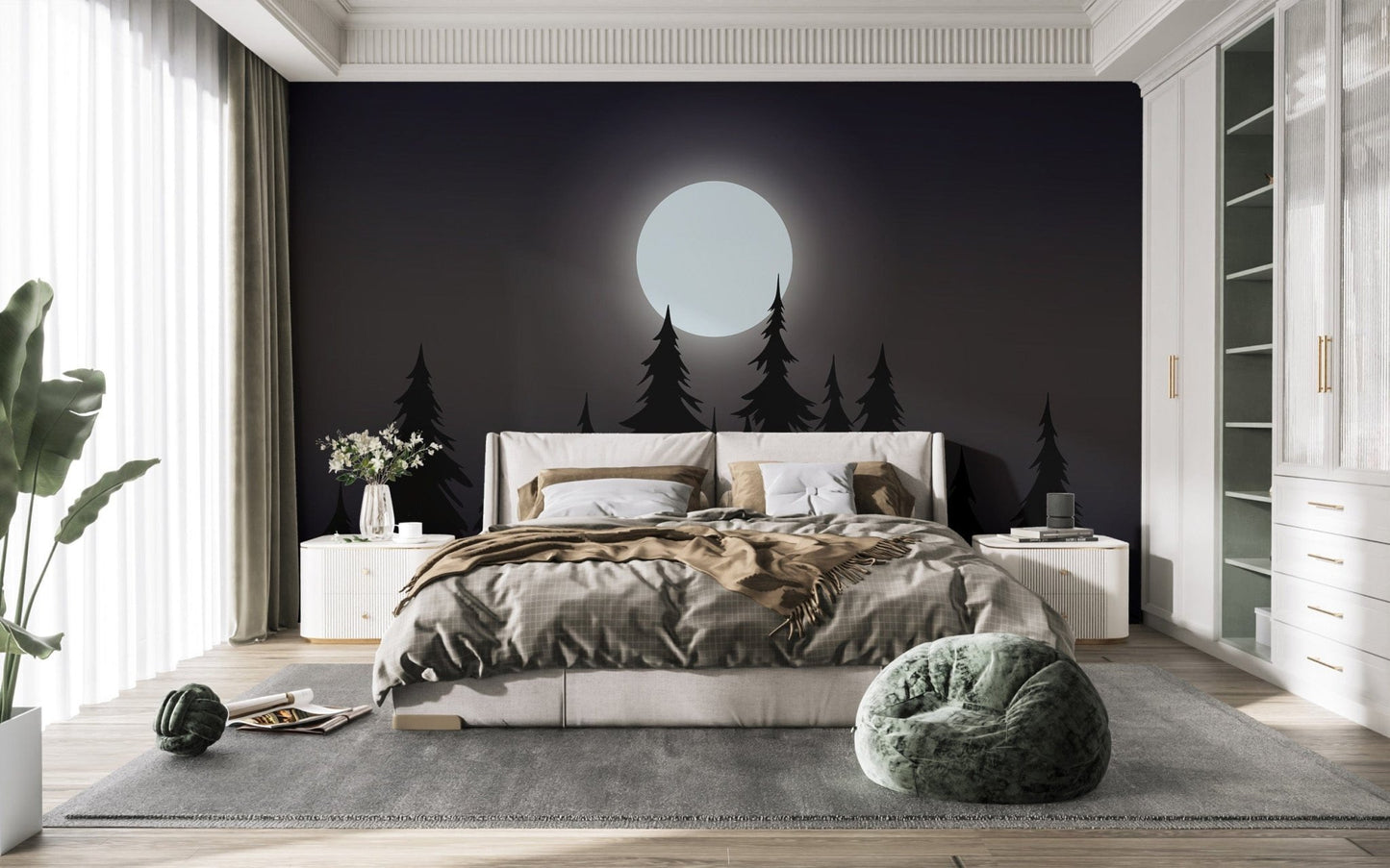 Full moon over pine trees wall décor
