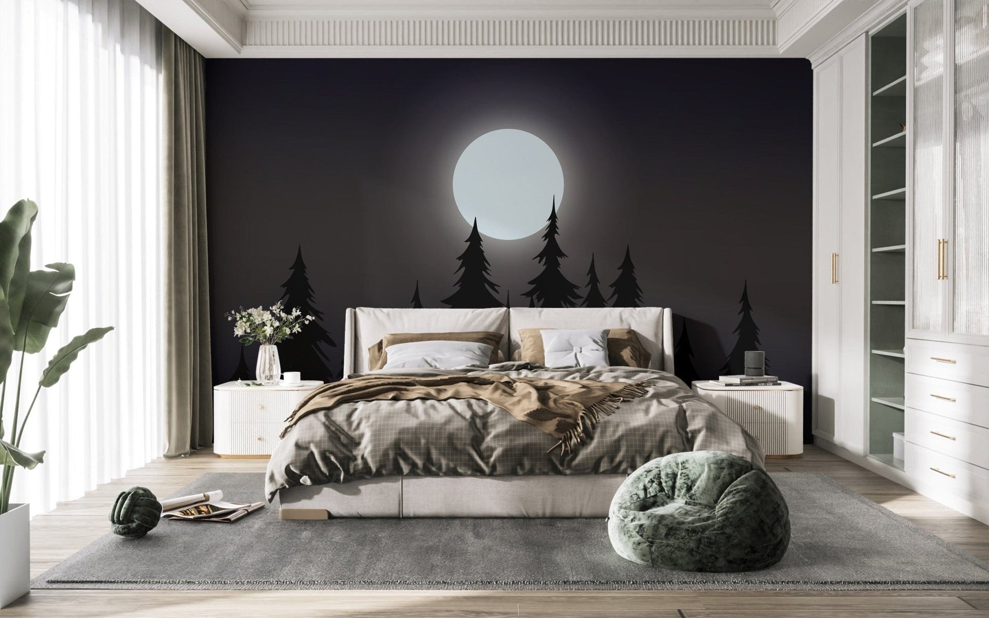 Full moon over pine trees wall décor

