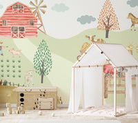 Cheerful countryside scene with cartoon animals