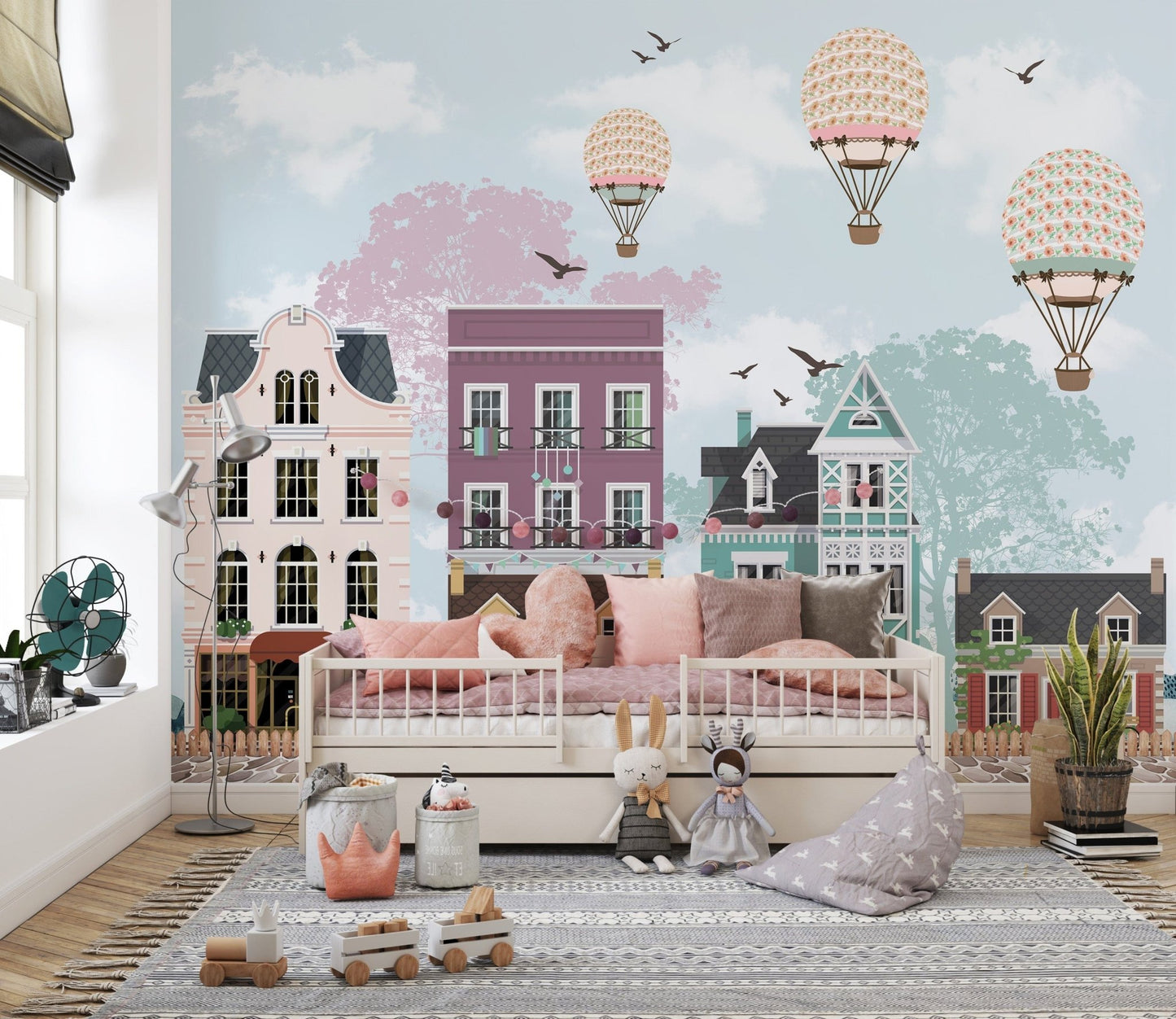 Colorful Funky City View wallpaper for kids' walls A577