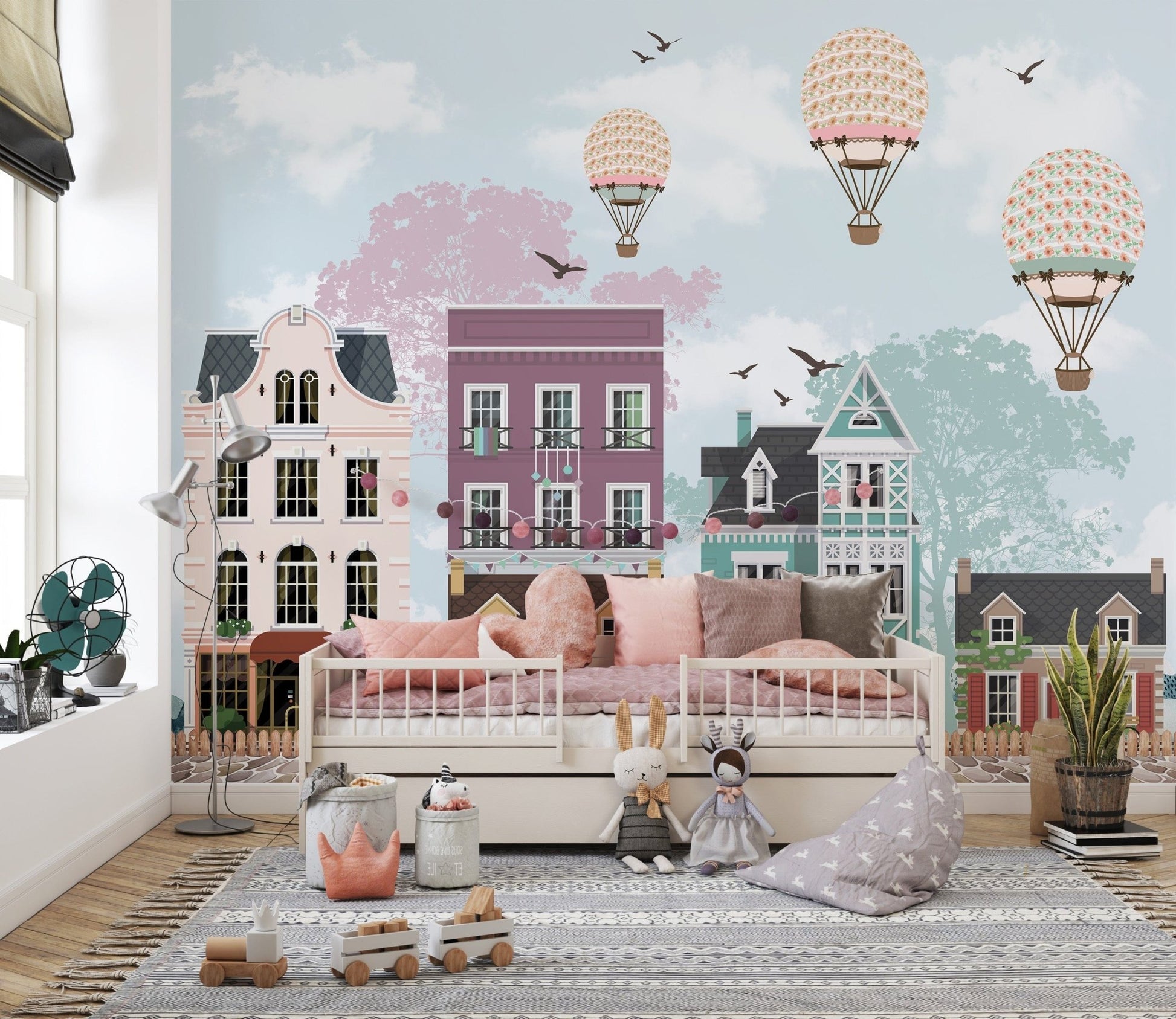 Colorful Funky City View wallpaper for kids' walls A577