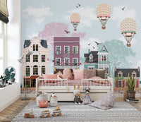 Colorful Funky City View wallpaper for kids' walls A577