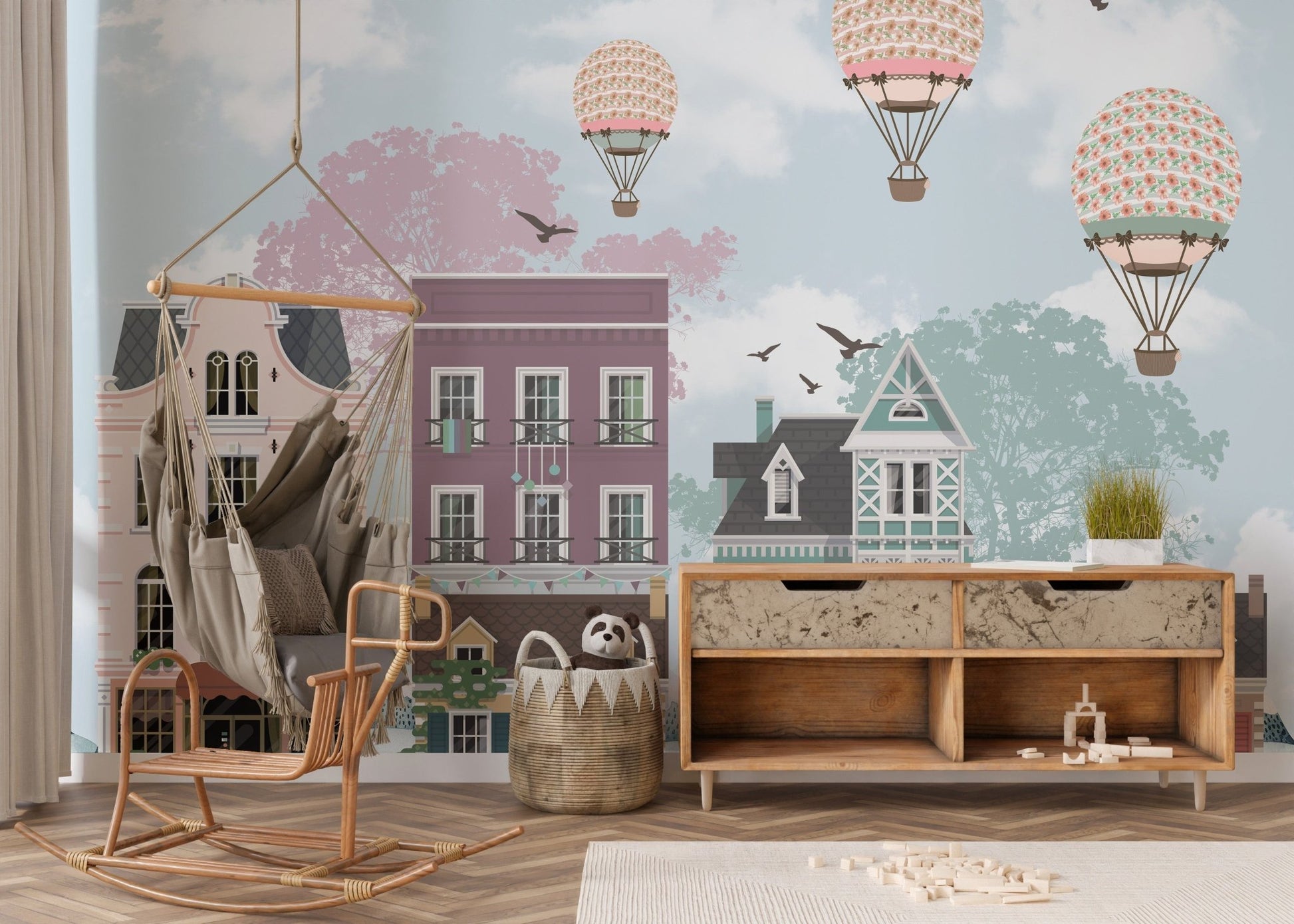 Whimsical Funky City View wallpaper for nurseries A577
