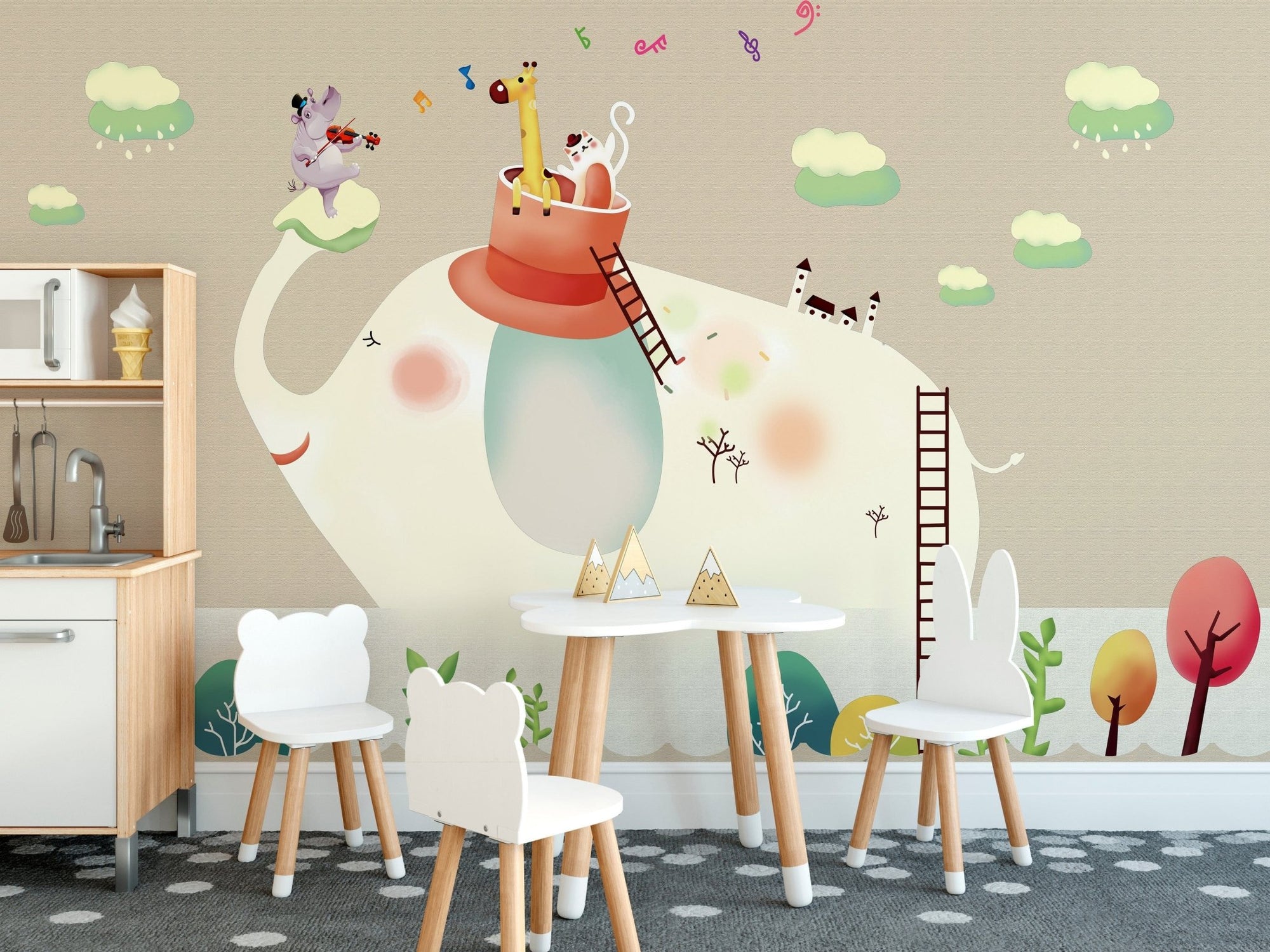 Cartoon Elephant Wallpaper Mural, A511