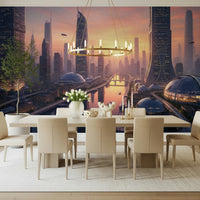 Future Metropolis wall mural for an industrial themed workspace.