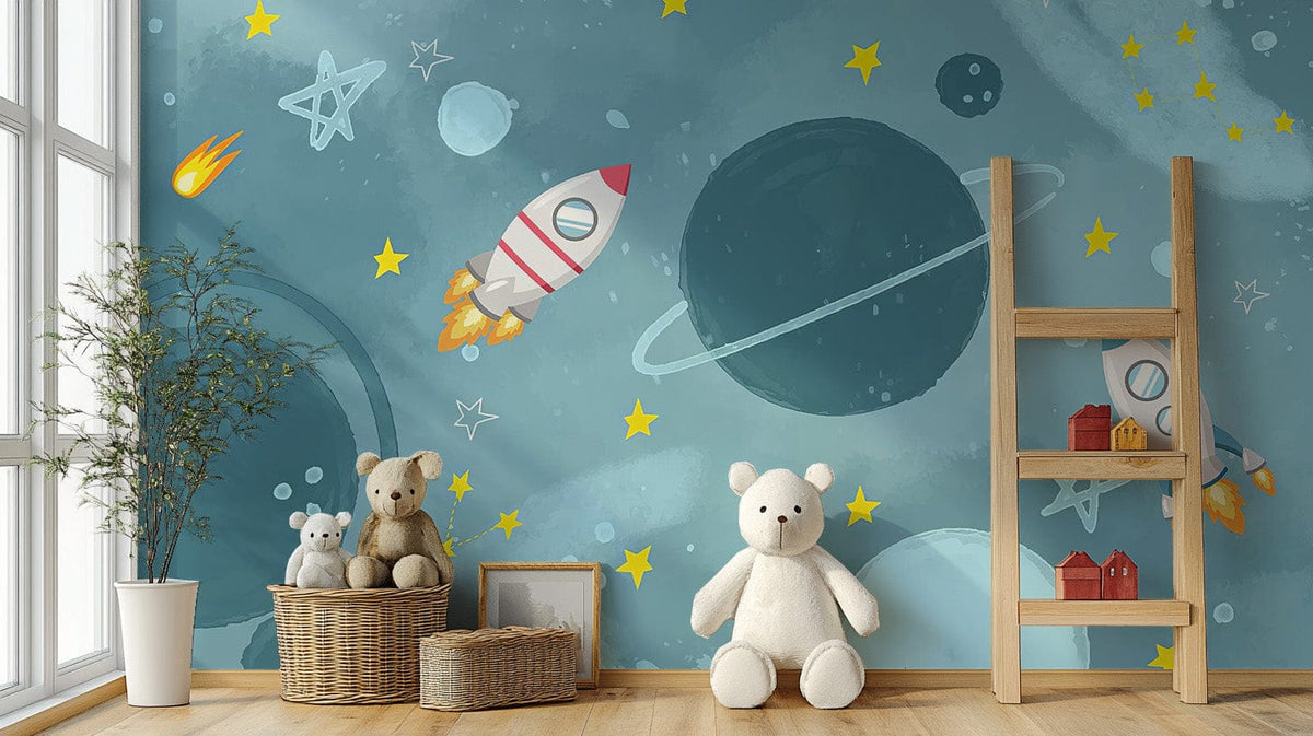 Galactic Adventure kids' room wallpaper for astronauts, C60
