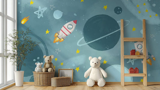 Galactic Adventure kids' room wallpaper for astronauts, C60