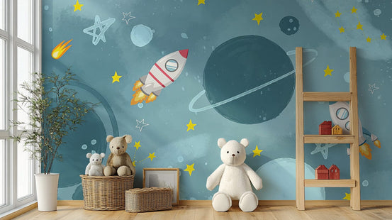 Galactic Adventure kids' room wallpaper for astronauts, C60