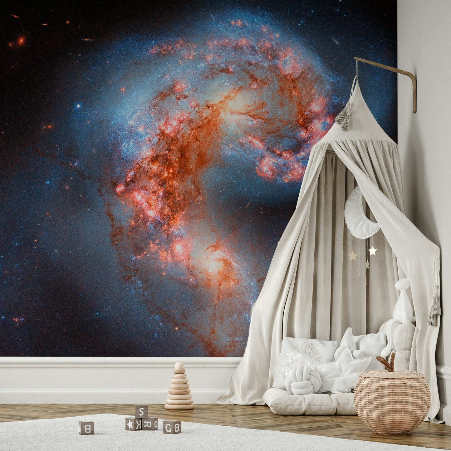 The colors are soft, muted tones of blue, purple, and black.

