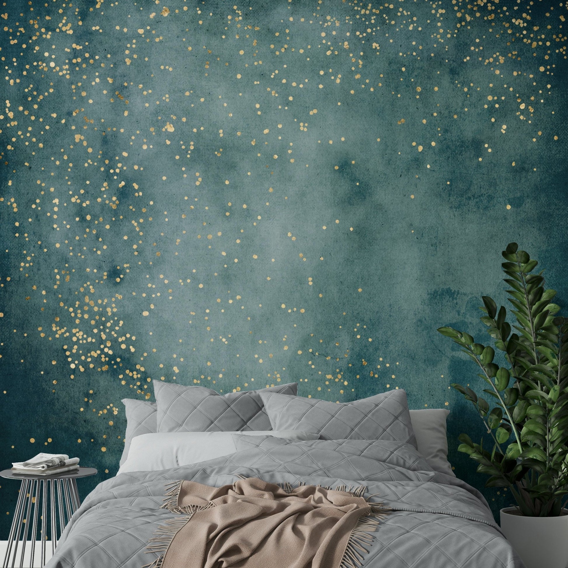 Abstract sea blue galactic dust wall mural design.


