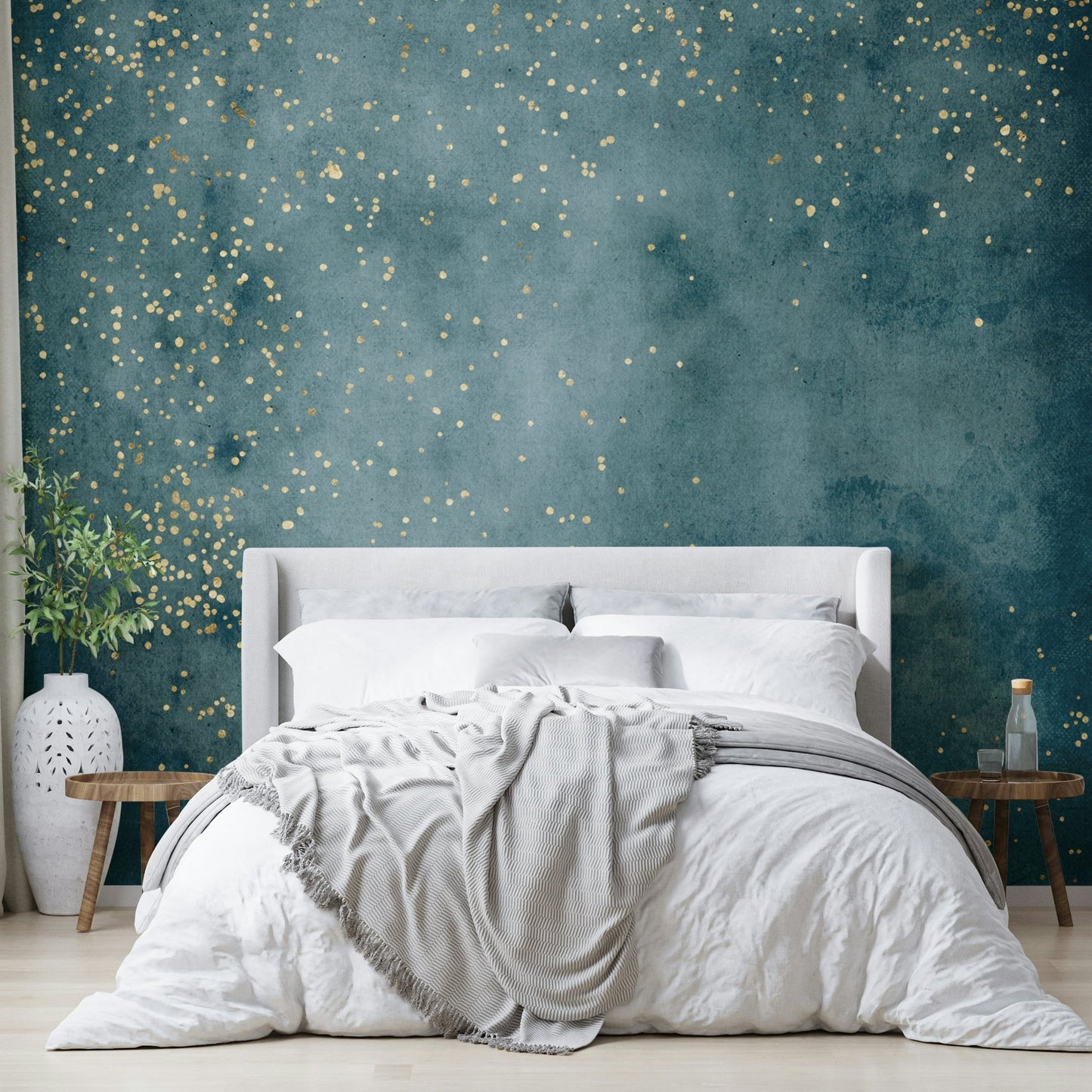 Beautiful sea blue galactic dust mural for interiors.

