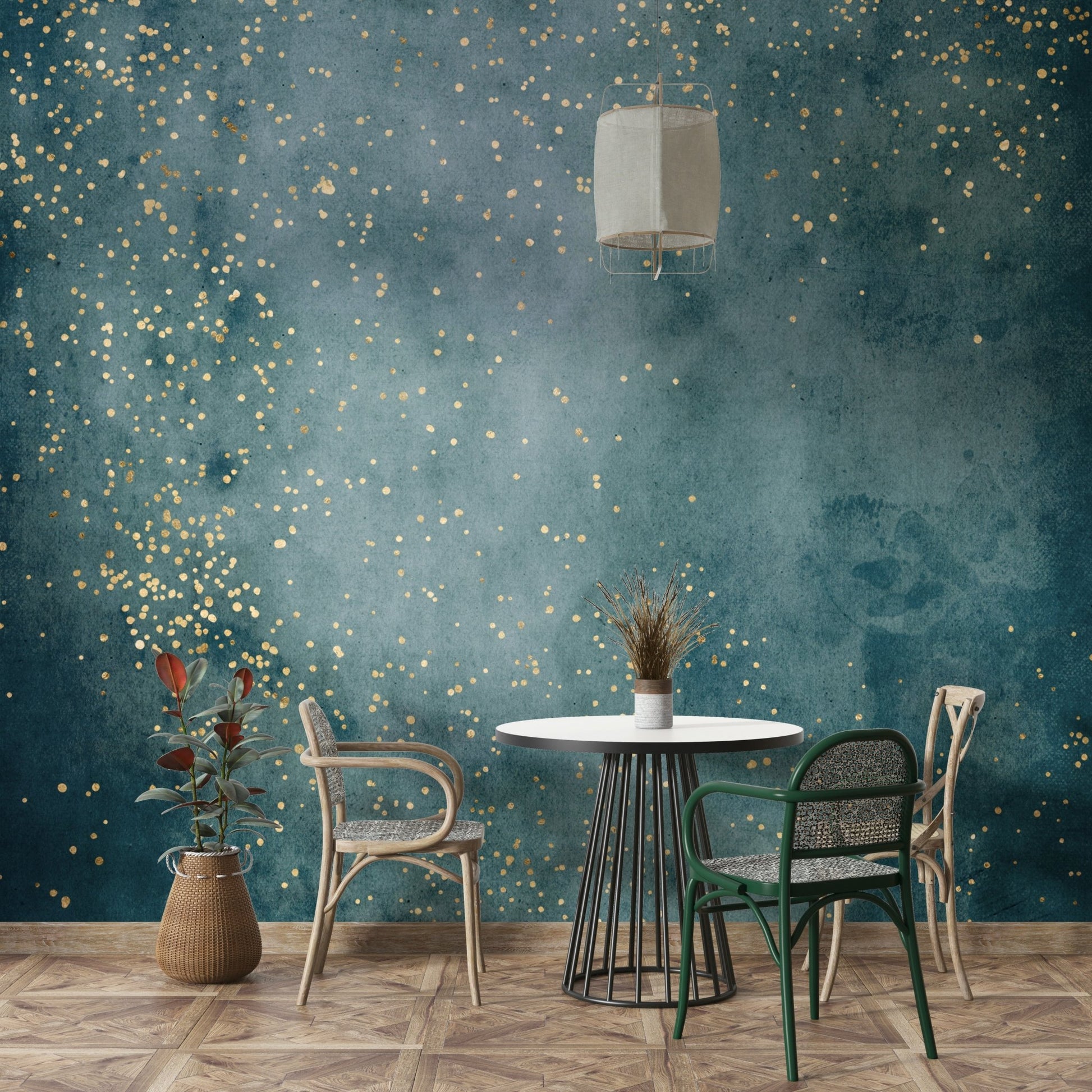 Add cosmic elegance with sea blue galactic dust mural.

