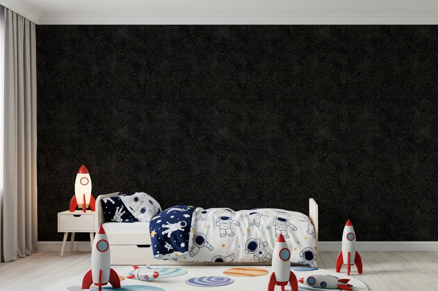Deep charcoal tones give this Galactic Star Field Wallpaper a calm look