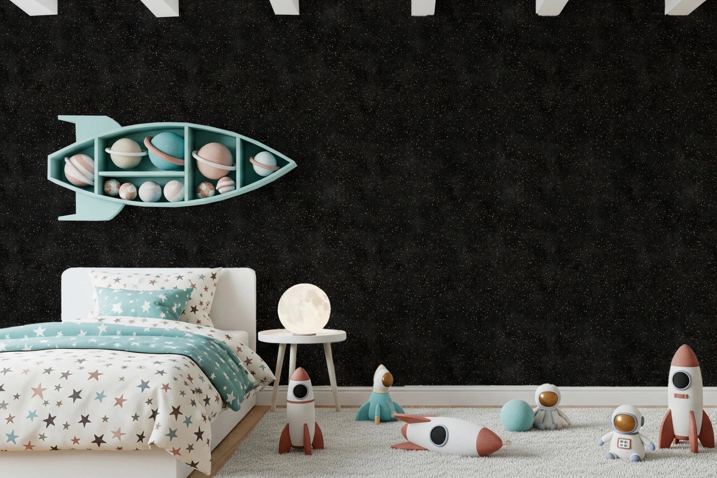 Galactic Star Field Charcoal Wallpaper shows a scattered cosmic-style pattern
