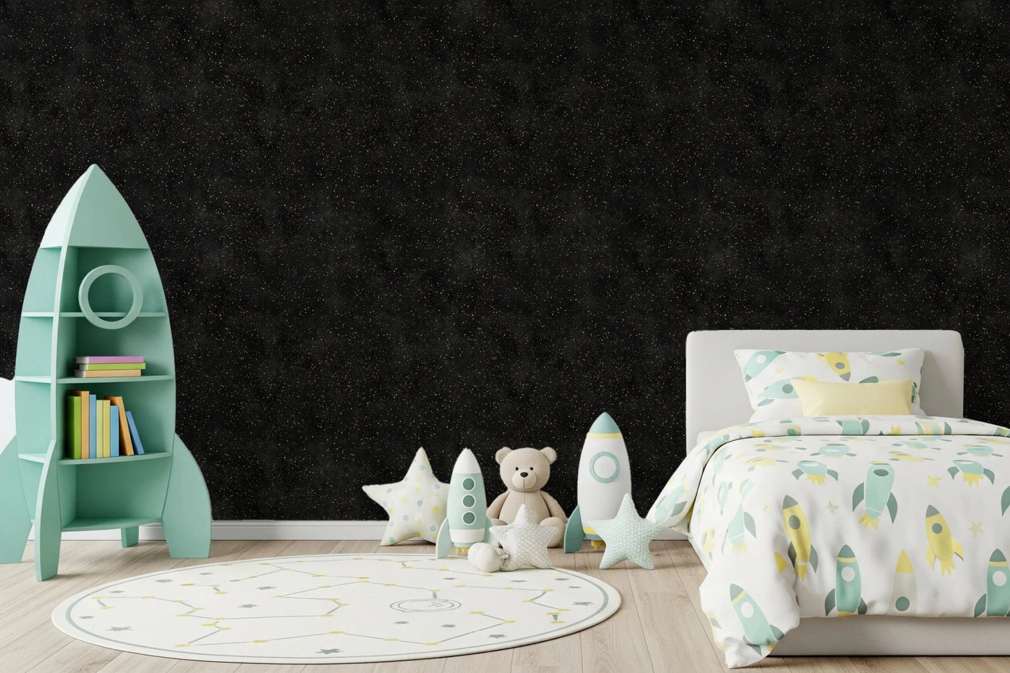 Fine gold flecks define this Galactic Star Field Charcoal Wallpaper
