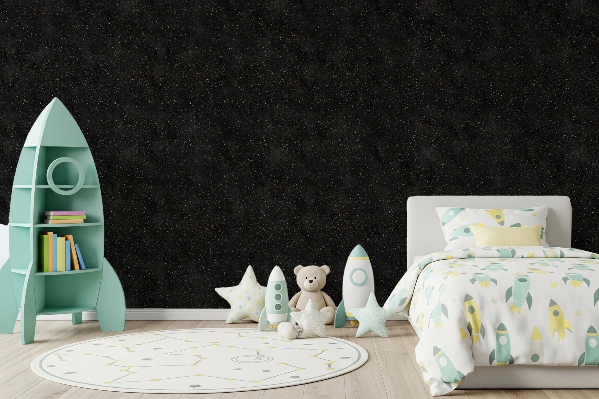 Fine gold flecks define this Galactic Star Field Charcoal Wallpaper
