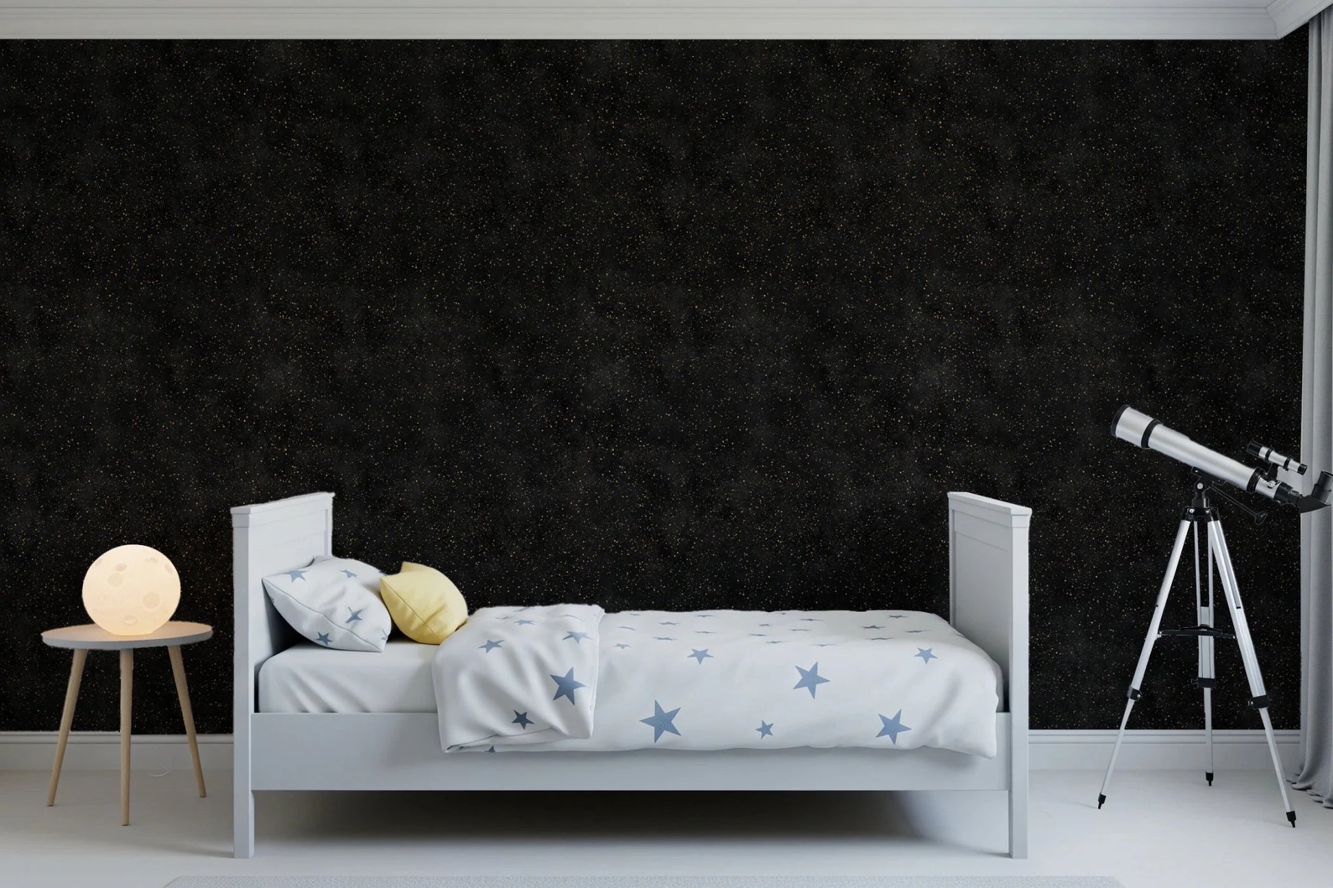 Soft speckled texture covers this Charcoal Wallpaper with star field detail