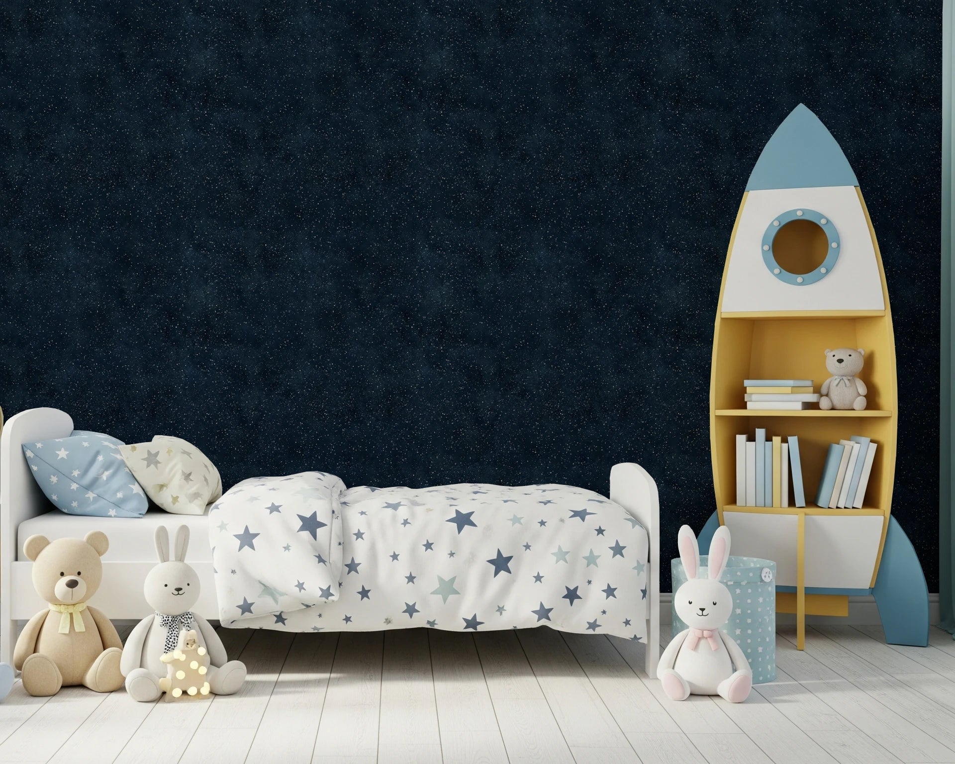 Boys room with Galactic Star Field - Midnight wallpaper in celestial blue tones