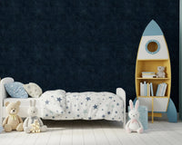 Boys room with Galactic Star Field - Midnight wallpaper in celestial blue tones