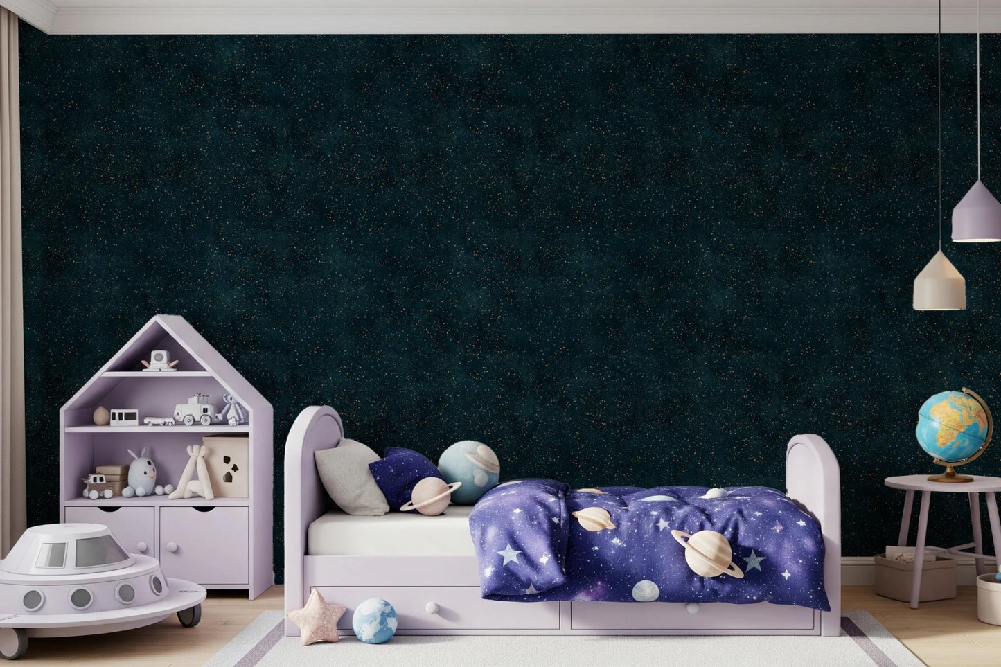 Rich petrol tones give this Galactic Star Field Wallpaper a calm dramatic feel