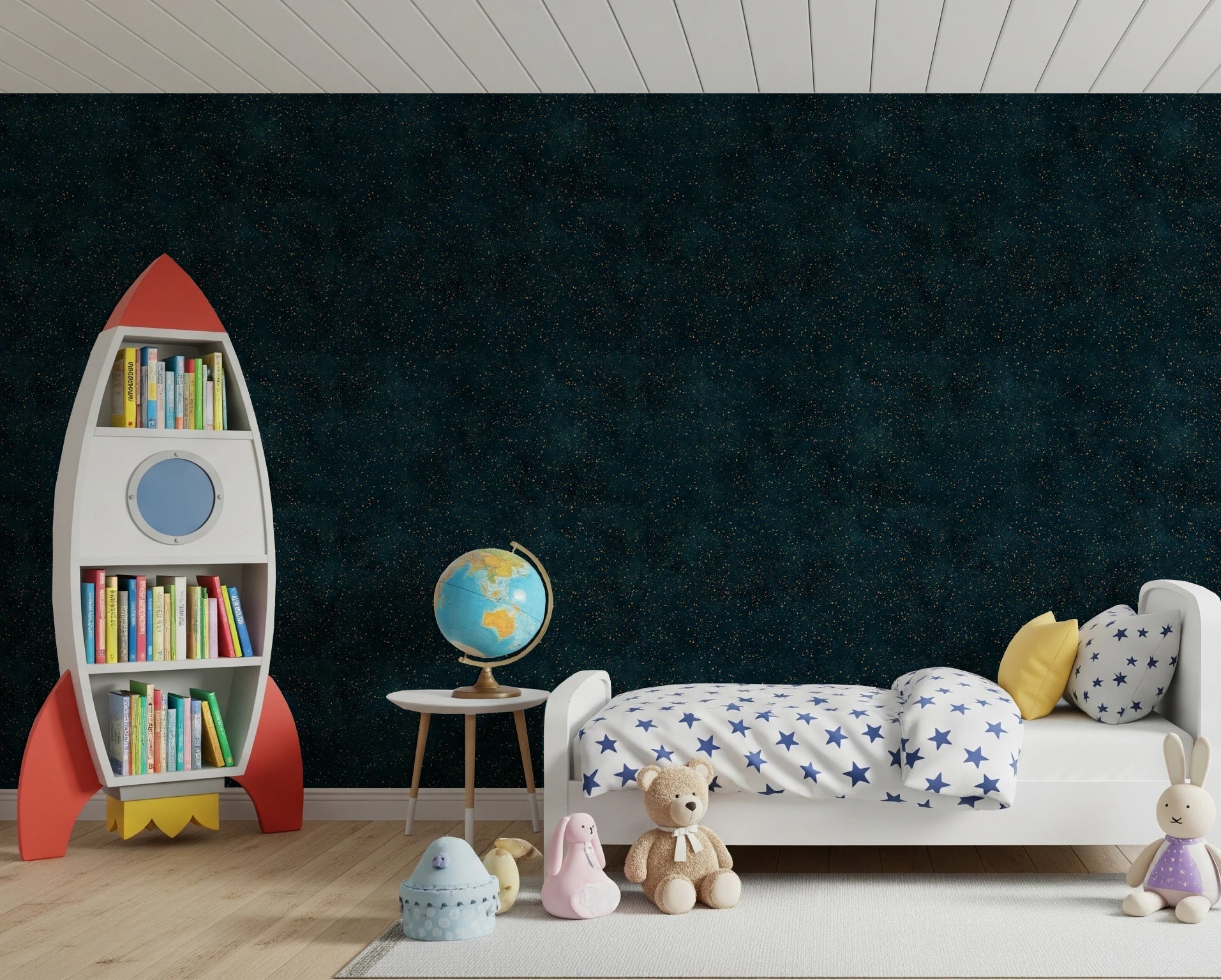 Children room featuring Petrol Wallpaper with scattered Galactic Star Field detail