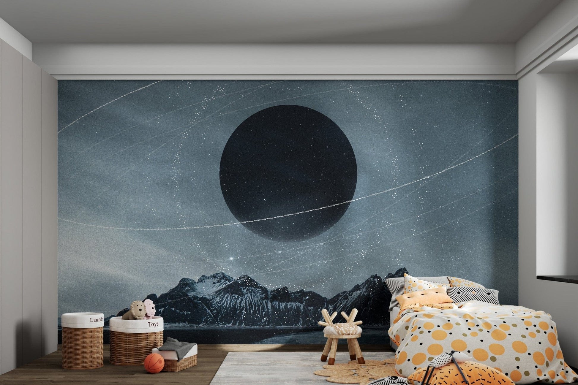 Starry sky over rugged mountains




