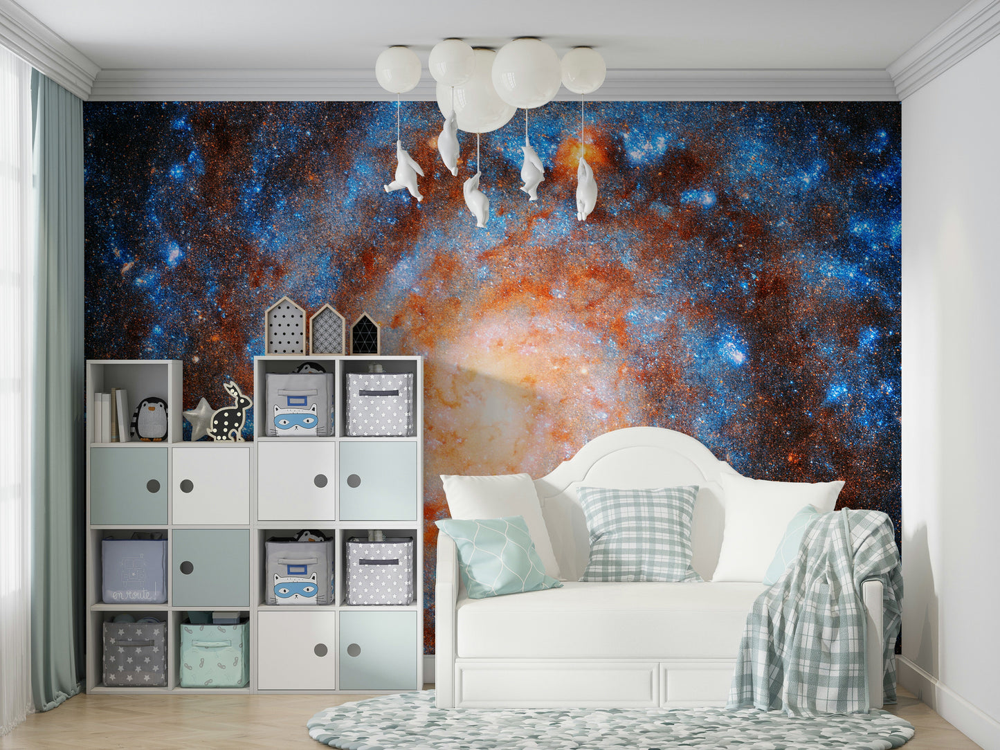 The image shows an artistic impression of a swirling galaxy.

