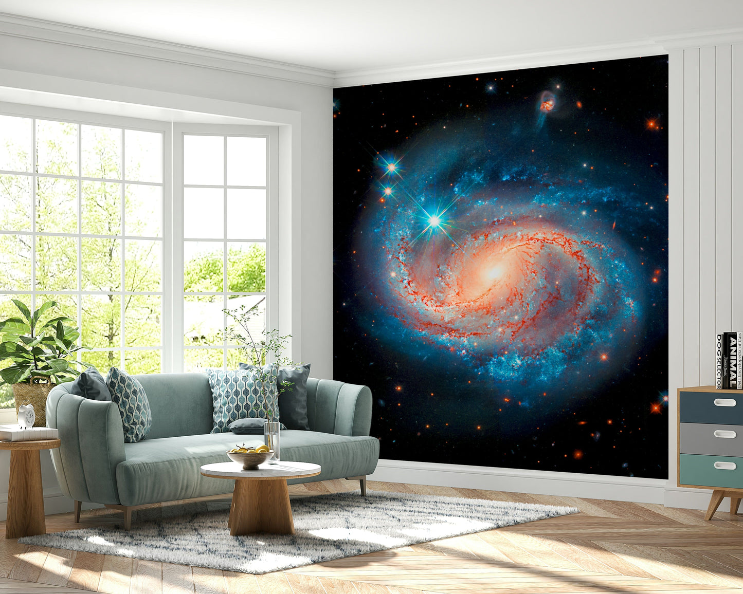 Creative workspace with nebula wallpaper mural Cosmic Symphony Wall Mural